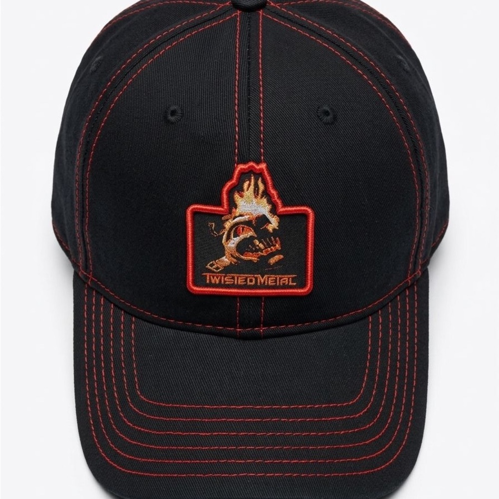 Twisted Black Cap with Orange Contrast Stitching